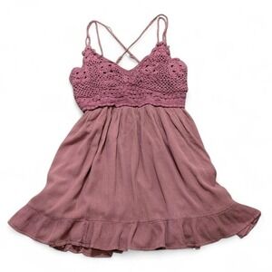 Aeropostale Mauve pink crochet boho baby doll cottage core flowy mini dress